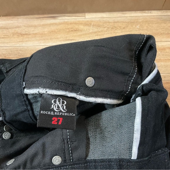 New! Rock & Republic Stretch Black Denim Jeans Skinny Ankle Rear Zipper 31 27 - Picture 10 of 11